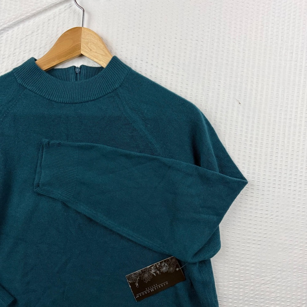 Debbie Morgan Petite Boho Teal Mock Neck Zip Back Raglan Sweater PXL NWT